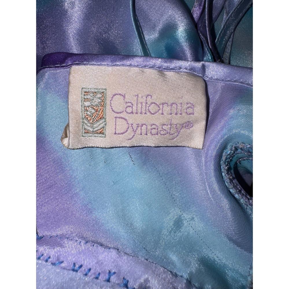 California Dynasty Nightgown Robe Set Womens Large Purple Blue Floral Satin VTG - Picture 2 of 9